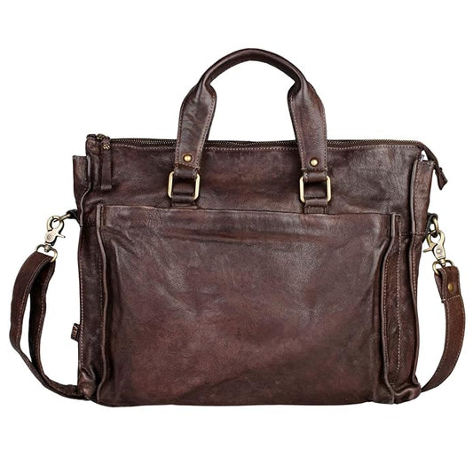 ART N VINTAGE Portfolio Cum Leather Laptop Bag Fits Up to 15 Inch Briefcase for Men - Shoulder Messenger Crossbody Bag Carry On Case for Travel Business Bag